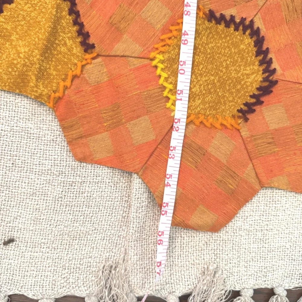 Vintage Handmade Patchwork Hexagon Table Runner Boho Cottagecore. 70s-80s